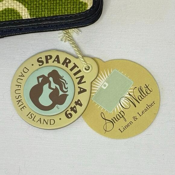 Spartina 449 Martinangel Snap Wallet Linen & Leather Lime Green Navy Blue NWT - Picture 6 of 9